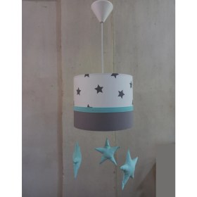 Resim Onay Avize Yeşil Sarkıtlı Yıldızlı M-369 Kumaş Kaplama Avize Çocuk Odası ve Bebek Odası Avize Aydınlatma Sarkıt 