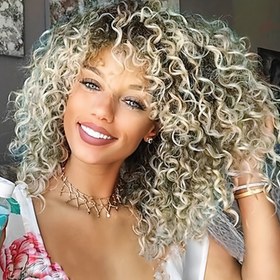 Resim Afro Kıvırcık Dalgalı Peruk Kadınlar için Perçemli, Isıya Dayanıklı Sentetik Elyaf, Kıvırcık Dokulu, Gül Şapka, Günlük Kullanım için Mükemmel 