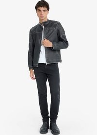 Resim DeFacto Slim Fit Dar Kesim Dik Yaka Fermuarlı Biker Suni Deri Mont 