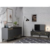 Resim Lenora TV Sehpası Ve Konsol 2'li Salon Takımı Antrasit - Altın 