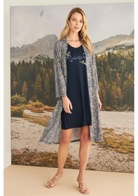 Resim Monamise Kadın Yaprak Desenli "romantic Life" Sabahlık Takımı 23167-lacivert Lacivert 