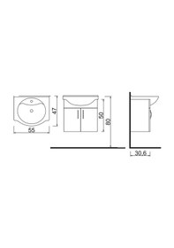 Resim Denko Akyazı 55 Cm Mdf Beyaz Banyo Dolabı, Alt Modül Ve Lavabo Beyaz 
