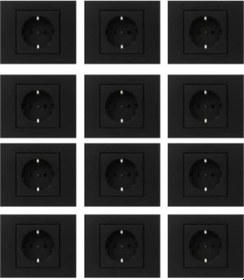 Resim Grano Siyah Topraklı Priz 12'li Paket (çerçeve Dahil) 