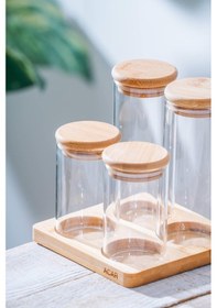 Resim Acar Malibu Bambu Standlı 4 Lü Cam Baharatlık Seti Şeffaf 