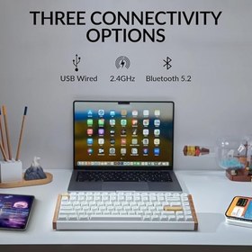 Resim Keychron K2 HE RGB Manyetik Switch 2.4 GHz Kablosuz İngilizce Ahşap Kenarlı Beyaz Klavye 