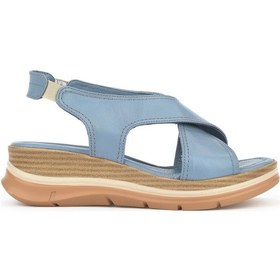 Resim Ziya, Kadın Hakiki Deri Dolgu Topuk Sandalet 1511020z2562 Mavi 1511020z2562 210 Mavi 