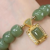 Resim Çin tarzında zarif el takı süsü olan 1 adet yeşil sahte jade boncuklu bilezik 