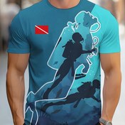 Resim 1pc Erkek Dalış Silüet Grafik Tişört, Polyester 100% Crew Boyun Casual T-Şört, Az Esnek Yaz Örgü Kumaş Üst için Erişkinler 