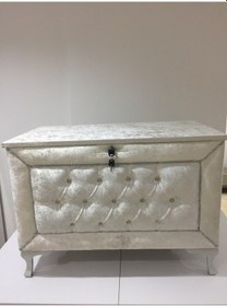 Resim Çeyiz Sandık Kapitone Büyük Tek Model Krem Kadife Kumaş İçi Kırmı (322729965) 