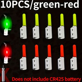 Resim 10 adet/5 adet Parlak Neon Yeşili Balıkçılık Hattı Göstergesi Işıkları - Yüksek Parlaklık, 2 Renk (Yeşil/Kırmızı) Beyaz Çubuk Uçları ile, Pille Çalışmayan Gece Balıkçılığı ve Açık Hava Güvenliği için, Tekne için Balıkçılık Işıkları, Dayanıklı Plastik 