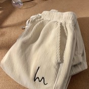 Resim Bahar ve Sonbahar için Amerikan Tarzı Minimalist Kadın Hafif Korduroy Jogger Pantolon, Nakış ve Kordon Detayları ile, Casual Spor için Mükemmel. 