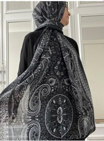 Resim Modakaşmir Aminenesil Etnik Desen Soft Pamuk Şal Siyah Beyaz Renk 