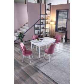 Resim MyMassa Trend Carrara Masa ve 4 Gold Sandalye Takımı 