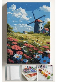 Resim Sayılarla Boyama Çerçeveli Hobi Seti Numaralı Tuval Fırça Boya Dahil Kasnaklı Değirmen 40x50 Cm 