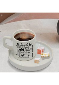 Resim Annelere Özel Tasarımlı Türk Kahve Fincanı Ve Altı Beyaz 