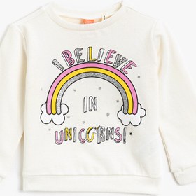 Resim Kız Bebek Baskılı Sweatshirt Pamuklu Bisiklet Yaka 