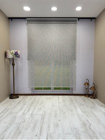 Resim Çift Mekanizmalı Gri Çizgili Desenli Tül Ve Gri Stor Perde - İthal Mat Polyester Gri 