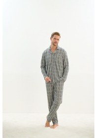 Resim Sevim Erkek Uzun Kol Gömlek Yaka Önden Düğmeli Gri Pijama Takım C1t4n5o9 001 