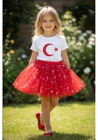 Resim Gala Kız Çocuk Tütülü Ay Yıldızlı Etek Kırmızı 