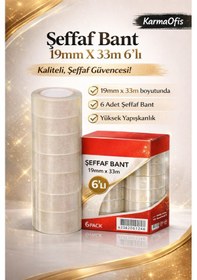 Resim Şeffaf Bant 19mm X 33m 6 Lı Paket Güçlü Yapışkanlı, Yüksek Şeffaflık, Ofis & Kırtasiye Bandı Diğer 