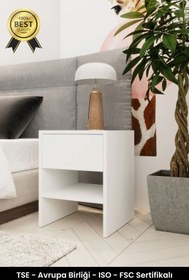 Resim B3 Concept Modern Özel Tasarım Tek Çekmeceli Yatak Yanı Komodin Beyaz 