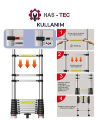 Resim Has-tec 2,6 Metre 9 Basamaklı Düz Uzayan Teleskopik Merdiven 2,6 M 9 Basamaklı 260 Cm Düz Uzayan 