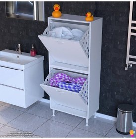 Resim Modilayn İlkim Modern Çamaşır Ünitesi, 60x138x32,5 Cm Gizli 4 Göz Minimalist Akıllı Sepetli Dolap Beyaz 