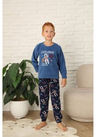 Resim Yeni Stil Sonbahar/kış Erkek Çocuk Uzay Figür Astronot Desen Polar Pijama Takımı 4565 Mavi 