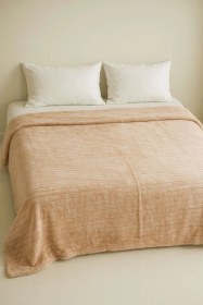 Resim Softline Bej Çizgili Yumuşak Battaniye Çift Kişilik 200x220cm Bej 