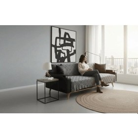 Resim Jakarlı Koltuk Örtüsü 170x220 Cm/ Kaymaz, Şık, Dayanıklı Antrasit 