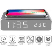 Resim Ganbao Siyah 2022 Kablosuz Hızlı Şarj LED Çalar Saat Telefon Kablosuz Şarj Cihazı Şarj Pedi Termometre Xiaomi IPhone 11 Pro Xs Max x (Yurt Dışından) 