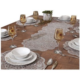 Resim Amerikan Servis Supla ve Runner Seti 12 Kişilik Set Valeria Gri Çok Renkli 