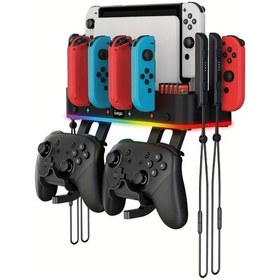 Resim Meridiangoods Nintendo Switch Oled İçin Rgb Aydınlatmalı Şarj Istasyonu Multifonksiyonlu Duvar Askısı Siyah 