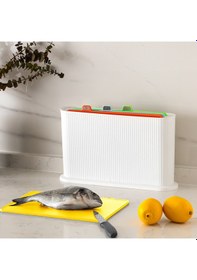 Resim Porsima 1074-1 Beyaz-beyaz Standlı Çoklu Kesme Tahtası Canlı Renk 