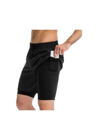 Resim Folinda Erkek İki Katlı Fitness Şortları - Sıkıcı Yüksek Esneklikli Basketbol Koşu Antrenman Şortları - Hızlı Kuruyan Spor Eşyaları Siyah Eu L 