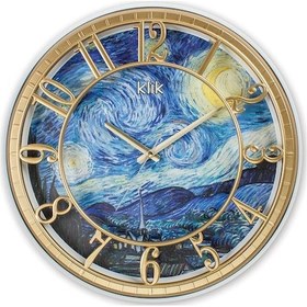 Resim Klik Hisar Yıldızlı Geceler Duvar Saati Altın 