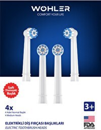 Resim Wohler Oral-B Uyumlu 4 Adet Yumuşak Çocuk ve Yetişkin Şarjlı ve Pilli Diş Fırçası Yedek Başlığı 