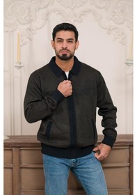 Resim Woolen World Polo Yaka Fermuar Kapamalı Klasik Kesim Astarlı Desenli Çelik Örgü Hırka Kahverengi 