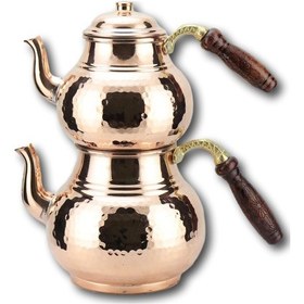 Resim Aile Boyu Dövme Bakır Çaydanlık 