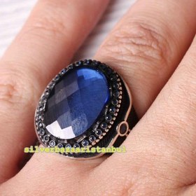 Resim Copy of 925 Sterling Eagle Sapphire and Onyx Stone Mens Ring - US: 9.75 / 62 mm / Turk: 22 