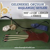 Resim Geleneksel Okçuluk Başlangıç Seti (Tirkeş + 3 Ok +Zihgir) 