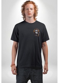 Resim Kulaklık Maymun Müzik Dinliyor Siyah Oversize Unisex Ön Sol Yan Minimal Baskılı Tişört Koyu Siyah 