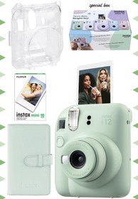 Resim Fujifilm Instax mini 12 Yeşil Fotoğraf Makinesi-10'lu Film-Laporta Albüm ve Şeffaf Kılıf Seti 