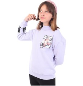 Resim Toontoy Kız Çocuk Baskılı Nakışlı Sweatshirt Mavi 