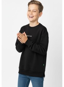 Resim Bisiklet Yaka Baskı Detaylı Erkek Çocuk Sweatshirt-90908 Siyah 