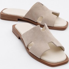 Resim Luvi Shoes Jez Bej Süet Hakiki Deri Kadın Terlik Bej 