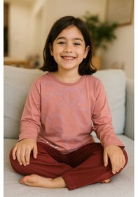 Resim Çocuk Pijama Takımı %100 Pamuk Mor 