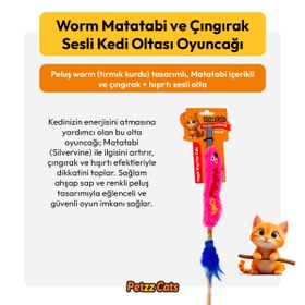 Resim PetzzCats Worm Matatabi ve Çıngırak Sesli Kedi Oltası Oyuncağı Pembe 42 Cm 