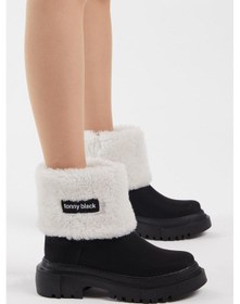 Resim Rahat Kalıp Kalın Taban Kürklü Kadın Siyah Beyaz Bot Tber190 Siyah Beyaz 