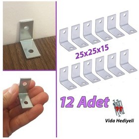 Resim 12 Adet Mobilya Eşya Dolap Duvar Sabitleyici Köşe Bağlantı L Demir Gönye Deprem Güvenliği 25x25x15mm 